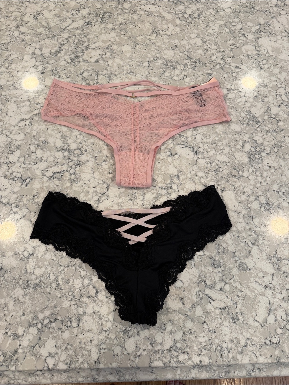 Victoria's Secret Lace Crisscross Bikini cheeky angels Panties - Pink & Black L